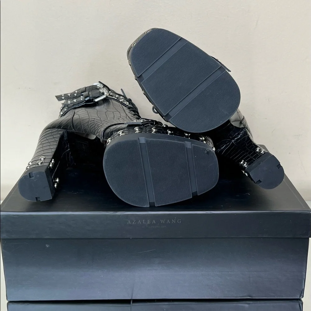 Azalea Wang Black Croc Studded Bootie - Picture 9 of 16